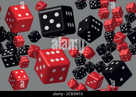Red Black Dice Seamless Pattern, 3D Illustration Stock Vector