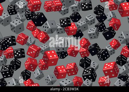 Red Black Gray Dice Seamless Pattern, 3D Illustration Stock Vector