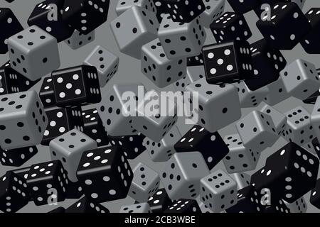 Black Gray Dice Seamless Pattern, 3D Illustration Stock Vector