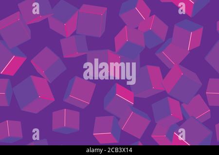 Purple Cubes Seamless Pattern on Purple Background Stock Vector