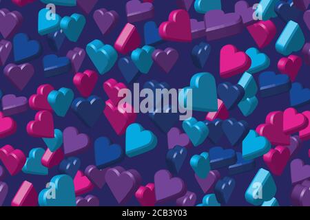 Blue Pink Hearts on Gray Seamless Pattern Stock Vector