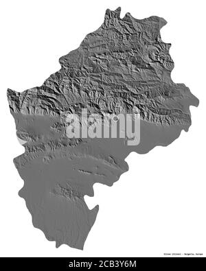 Shape of Sliven, province of Bulgaria, with its capital isolated on white background. Bilevel elevation map. 3D rendering Stock Photo