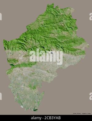 Shape of Sliven, province of Bulgaria, with its capital isolated on a solid color background. Satellite imagery. 3D rendering Stock Photo