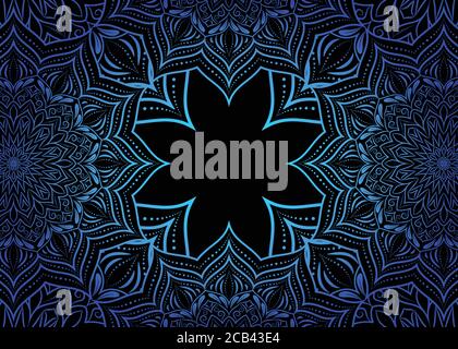 Blue mandala pattern on black background. Stock Vector