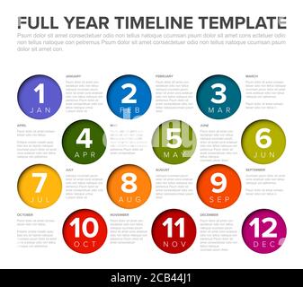 Full year timeline template with all months in circle mosaic Stock Vector