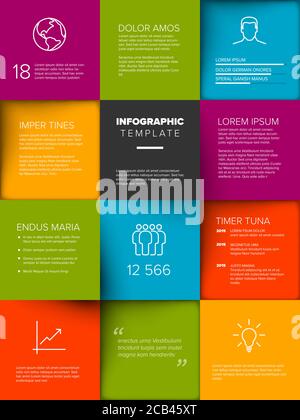 Multipurpose mosaic infographic made from colorful  content squares with icons numbers and texts Stock Vector
