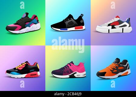 New Fitness sneakers set, fashion shoes for training running shoe. Sport shoes set Stock Vector
