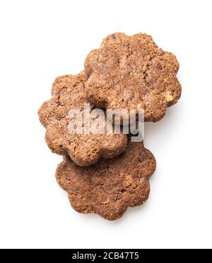 Crunchy chocolate biscuits shape flower isolated on white background. Stock Photo
