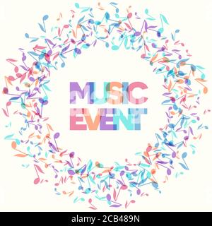 Colorful Music Event notes background. Random colored music festival poster design template. Vector Illustration Stock Vector