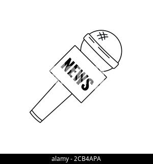 News microphone black line art icon isolated on white background. Stock Vector