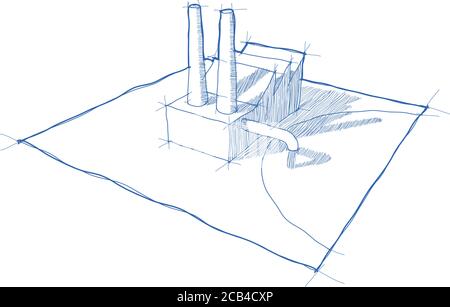 sketch of factory with shadows and no background Stock Vector