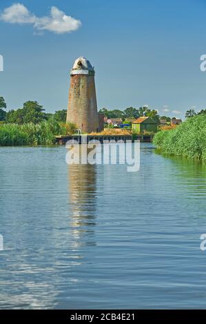 Neave's drainage mill remains on the banks of the River Ant in the Norfolk Broads, Norfolk, England Stock Photo