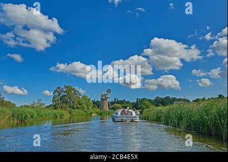 Turf Fen windmill on the banks of the River Ant, Norfolk Broads, Norfolk, England Stock Photo