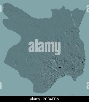 Shape of Môndól Kiri, province of Cambodia, with its capital isolated on a solid color background. Colored elevation map. 3D rendering Stock Photo