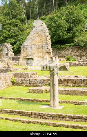 Sculpture, The Madonna of The Cross, by Malcolm Brocklesby at Mount Grace Priory, North Yorkshire, England, UK Stock Photo