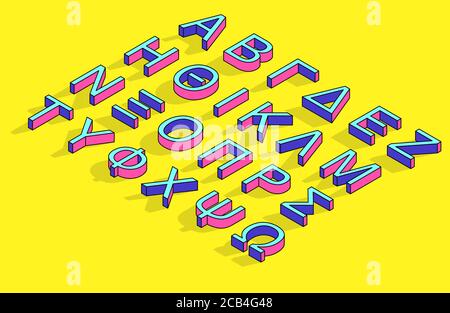 Pop art isometric Greek alphabet on yellow background Stock Vector