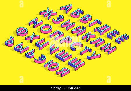 Pop art isometric Russian alphabet on yellow background Stock Vector