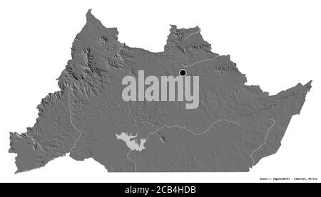 Shape of Adamaoua, region of Cameroon, with its capital isolated on white background. Bilevel elevation map. 3D rendering Stock Photo