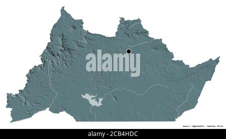 Shape of Adamaoua, region of Cameroon, with its capital isolated on white background. Colored elevation map. 3D rendering Stock Photo