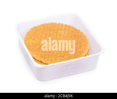 Group of dutch waffles in box isolated over white background Stock Photo