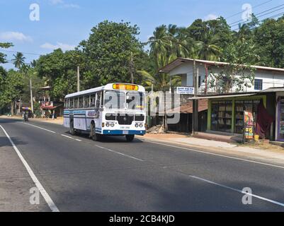 dh main road KANDY TO COLOMBO SRI LANKA Leyland ashok Local blue bus public transport rural country sri lankan buses asian travel Stock Photo