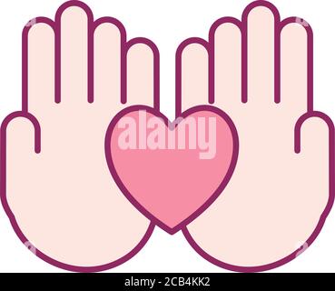 heart on hands line and fill style icon design of Charity and donation theme Vector illustration Stock Vector