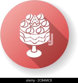 Trifle flat design long shadow glyph icon. Fruit dessert with whipped cream. Classic British cuisine. Traditional English dessert. European sweets. Si Stock Vector