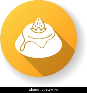 Panna Cotta flat design long shadow glyph icon. Italian pudding with strawberry sauce. Traditional Italian desserts. European cuisine and sweets. Silh Stock Vector