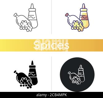 Mustard seeds icon. Mustard sauce. Pickling ingredient. Food seasoning. Natural supplement. Cooking condiment. Linear black and RGB color styles. Isol Stock Vector