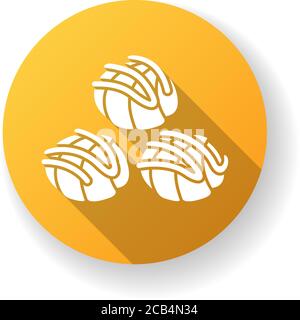 Profiteroles flat design long shadow glyph icon. Cream puffs with chocolate sauce. National French sweets. Traditional cuisine of France. Authentic Eu Stock Vector