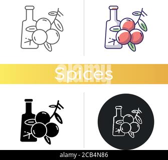Juniper icon. Food flavoring. Cooking condiment. Herbal and traditional medicine. Seasoning berries. Aromatherapy. Linear black and RGB color styles. Stock Vector