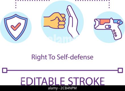 Right to self defense concept icon. Self defending idea thin line illustration. Defensive force. Protection. Security. Stun gun. Vector isolated outli Stock Vector