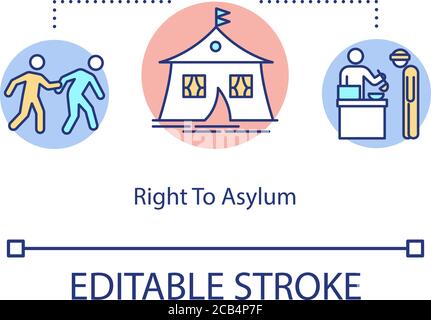 Right to asylum concept icon. Refugee camp idea thin line illustration. Fundamental human rights. Persecution within country. Vector isolated outline Stock Vector