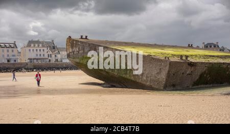 Remains of D-Day Mulberry Harbour at Arromanches-les-Bains Normandy, France Stock Photo