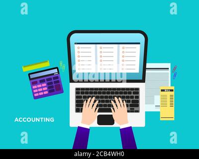 Accounting Top view vector illustration in flat style Stock Vector