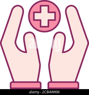 button with cross between hands line and fill style icon design of Charity and donation theme Vector illustration Stock Vector