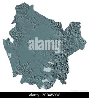 Shape of Araucanía, region of Chile, with its capital isolated on white background. Colored elevation map. 3D rendering Stock Photo
