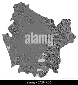 Shape of Araucanía, region of Chile, with its capital isolated on white background. Bilevel elevation map. 3D rendering Stock Photo