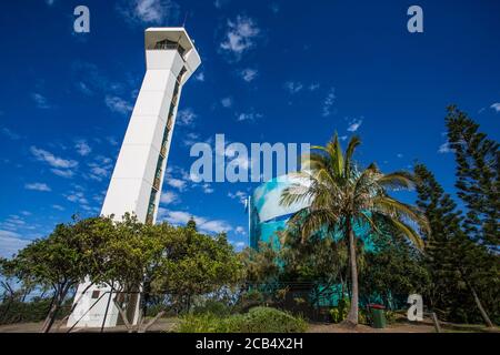 View of the Point Cartwright Lighthouse and Reservoir near the mouth of the Mooloolah River, in Buddina, Queensland, Australia Stock Photo