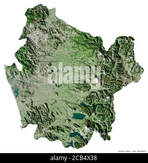 Shape of Araucanía, region of Chile, with its capital isolated on white background. Satellite imagery. 3D rendering Stock Photo