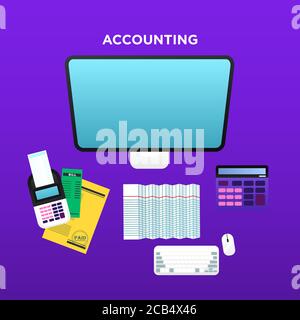 Bookkeeper working table Vector illustration in flat style Stock Vector