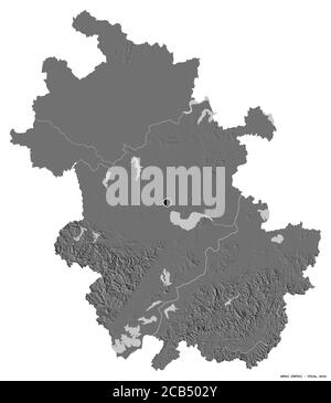 Shape of Anhui, province of China, with its capital isolated on white background. Bilevel elevation map. 3D rendering Stock Photo