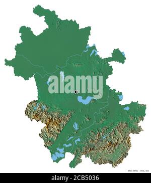 Shape of Anhui, province of China, with its capital isolated on white background. Topographic relief map. 3D rendering Stock Photo