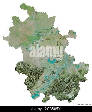 Shape of Anhui, province of China, with its capital isolated on white background. Satellite imagery. 3D rendering Stock Photo