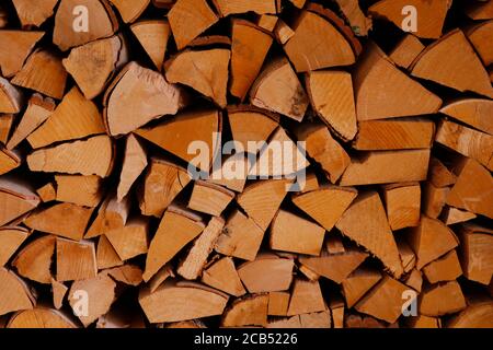 Stack of old firewood texture background.Fireplace wood, cordwood, splitwood.stored logs, wood and lumber Stock Photo