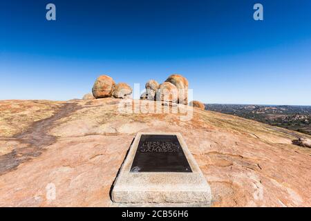 Matobo hills, Cecil Rhodes grave and natural rock formations, at 'World's View', Matobo National Park, Bulawayo, Matabeleland South, Zimbabwe, Africa Stock Photo