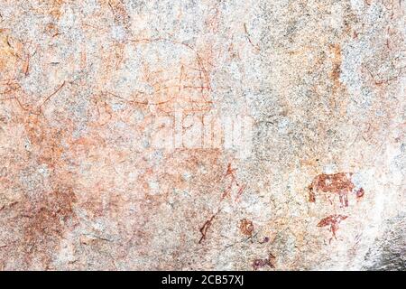 Matobo hills, 'White Rhino cave' rock painting site, rock art, Matobo National Park, suburbs of Bulawayo, Matabeleland South, Zimbabwe, Africa Stock Photo