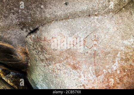 Matobo hills, 'White Rhino cave' rock painting site, rock art, Matobo National Park, suburbs of Bulawayo, Matabeleland South, Zimbabwe, Africa Stock Photo