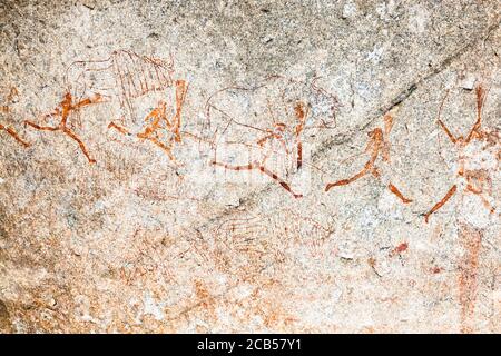 Matobo hills, 'White Rhino cave' rock painting site, rock art, Matobo National Park, suburbs of Bulawayo, Matabeleland South, Zimbabwe, Africa Stock Photo