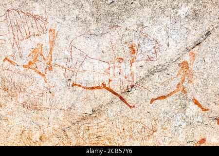 Matobo hills, 'White Rhino cave' rock painting site, rock art, Matobo National Park, suburbs of Bulawayo, Matabeleland South, Zimbabwe, Africa Stock Photo